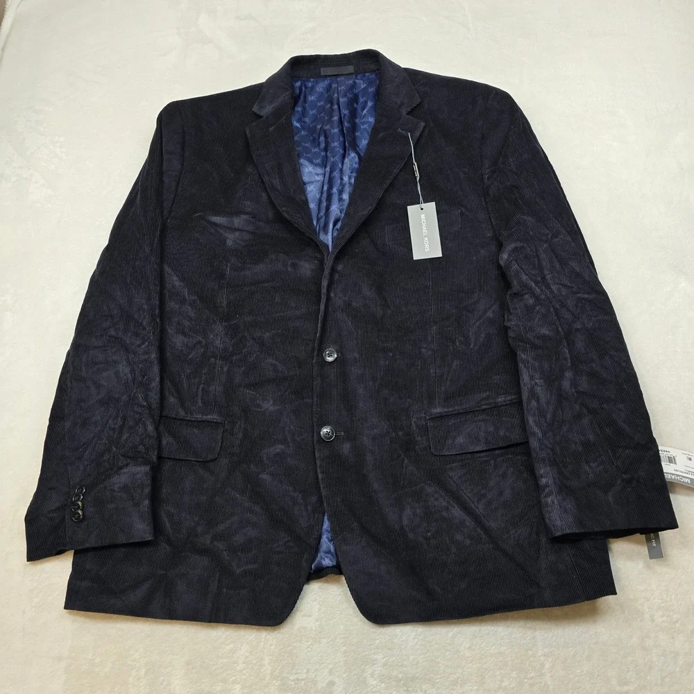 Michael Kors Corduroy Sport Coat Mens 48R 48 Navy Blue Cotton Blazer Jacket NEW